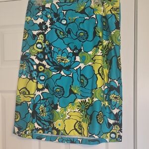 East 5th Teal & Lime Floral A-Line Skirt